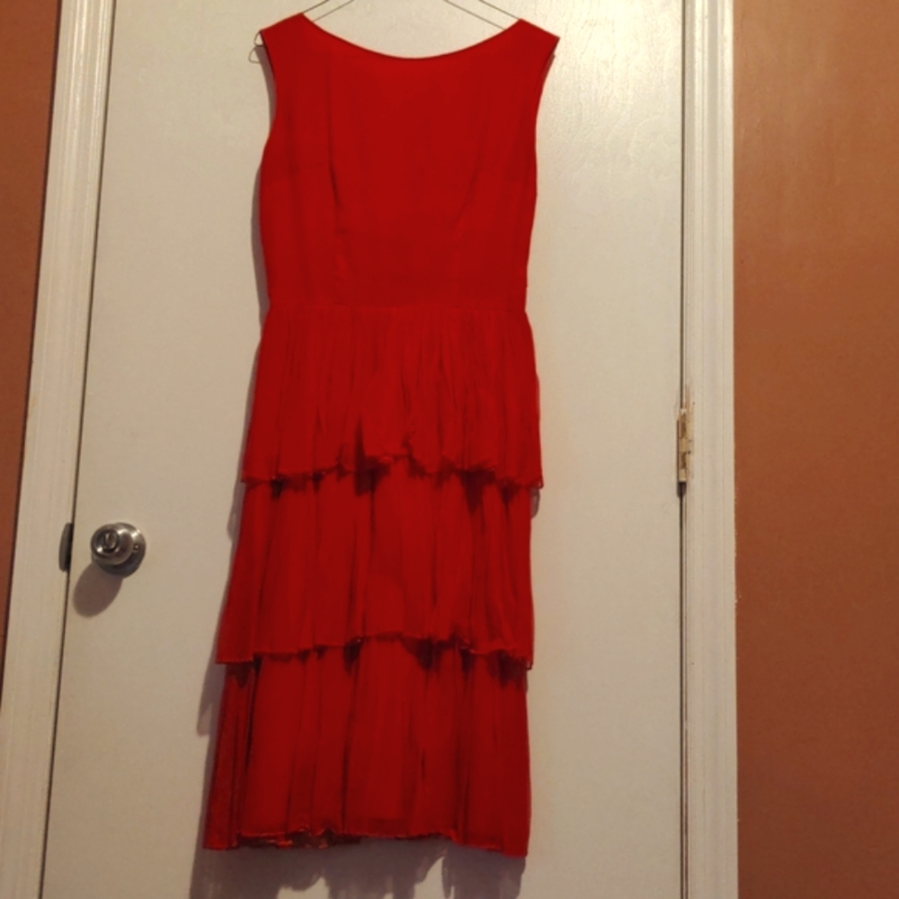 1950s red vintage ruffle dress
